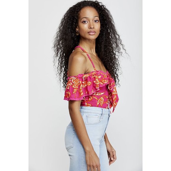 FREE PEOPLE Cha Cha Ruffle Off-shoulder Top Paisley X-Small 0-2 NEW - Picture 3 of 12